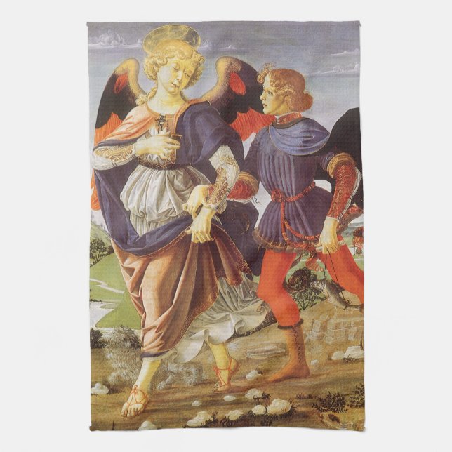 Linge De Cuisine Tobias et l'Ange par Andrea del Verrocchio (Vertical)