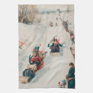 Linge De Cuisine "Tobogganing", Chromolithographie, Louis Prang & C