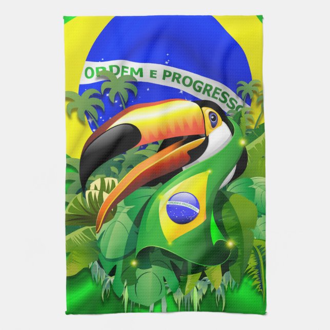 Linge De Cuisine Toco Toucan avec drapeau brésilien (Vertical)