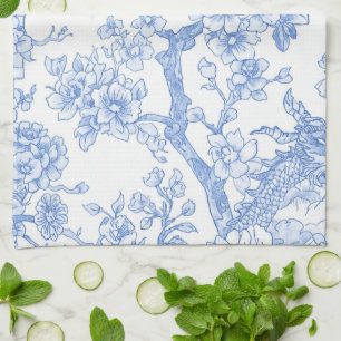 Linge De Cuisine Toile de chinoiserie bleue Dragon Fleur de cerisie