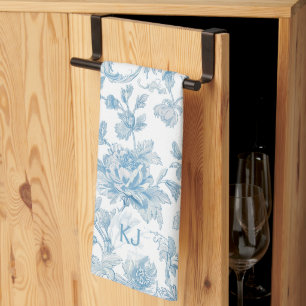 Linge De Cuisine Toile-de-jouy Chinoiseries motif floral bleu