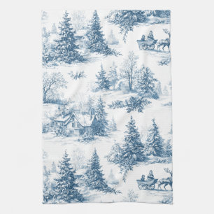 Linge De Cuisine Toile de Jouy hivernale vintage - Noël classique