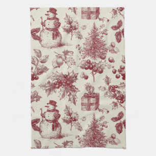 Linge De Cuisine Toile de Noël botanique rouge vintage - Houx