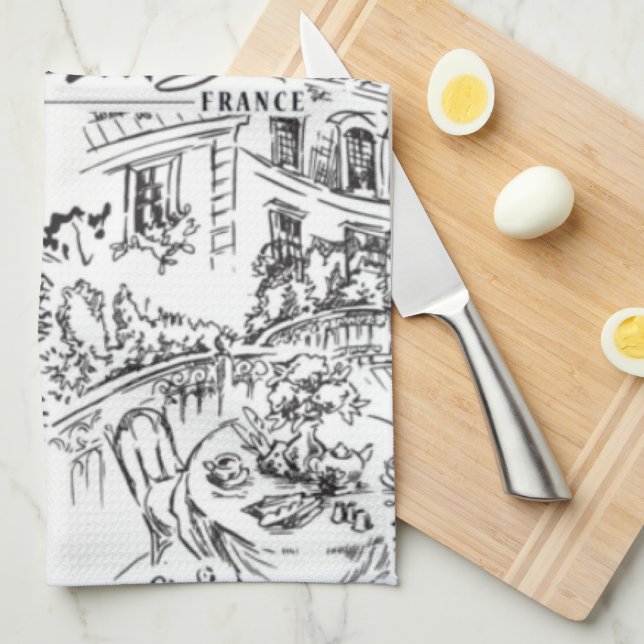 Linge De Cuisine Toile Paris Eiffel noir et blanc (Quart Plié)