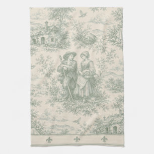 Linge De Cuisine Toile romantique de campagne française en vert sau