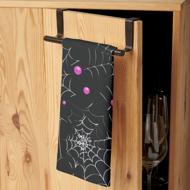 Linge De Cuisine Toiles d'araignées et points Halloween noir modern (Pliage en tiers)