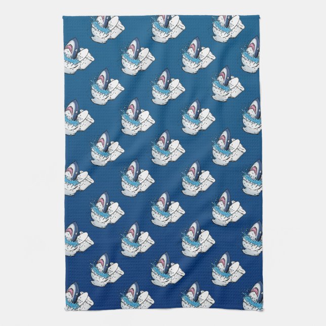 Linge De Cuisine Toilette Shark Funny Blue Cartoon (Vertical)