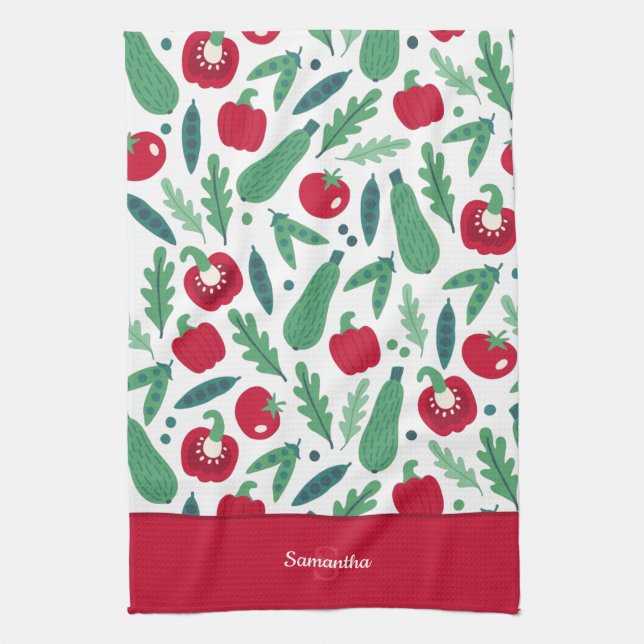 Linge De Cuisine Tomate et concombre Motif végétal w Nom Rouge (Vertical)