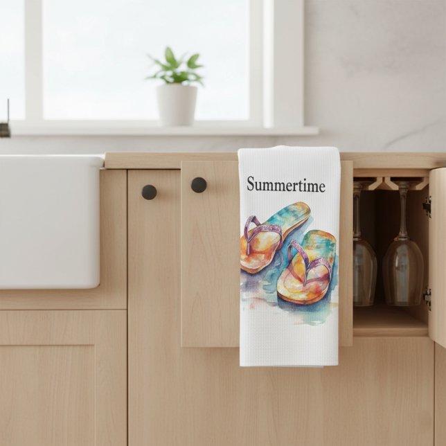 Linge De Cuisine tongs colorés aquarelle personnalisable (Créateur téléchargé)