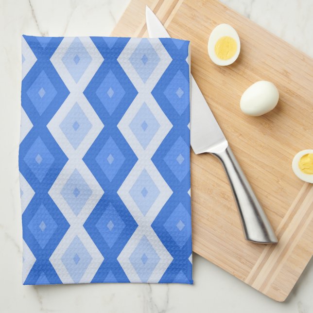 Linge De Cuisine Tons de motif de diamant bleu (Quart Plié)