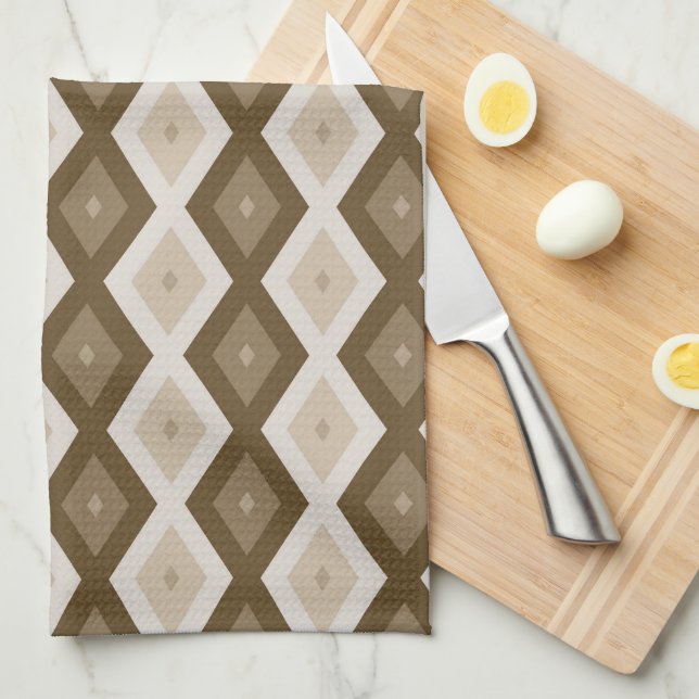 Linge De Cuisine Tons de motif diamant brun (Quart Plié)