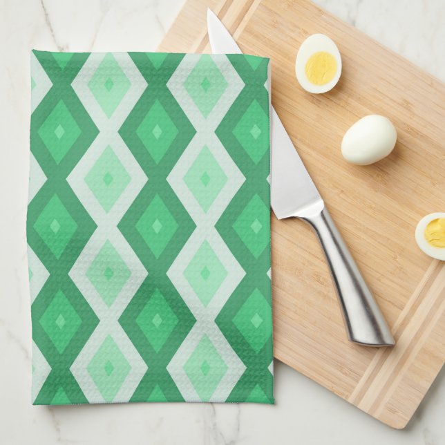 Linge De Cuisine Tons de motif diamant vert (Quart Plié)