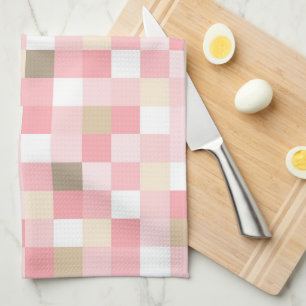 LINGE DE CUISINE TONS PASTEL DE ROSE & BROWN CUBE MOTIF