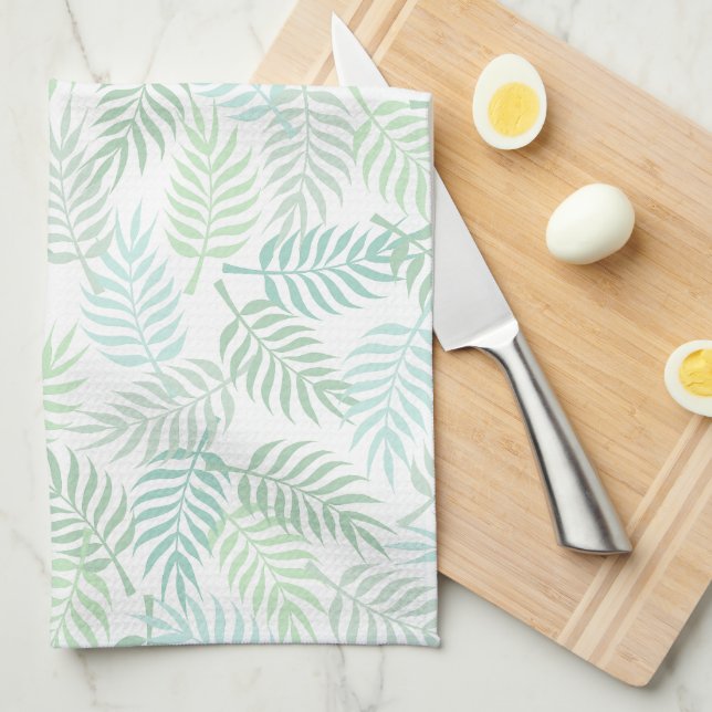 Linge De Cuisine Tons verts plam tropical feuille tapis motif (Quart Plié)