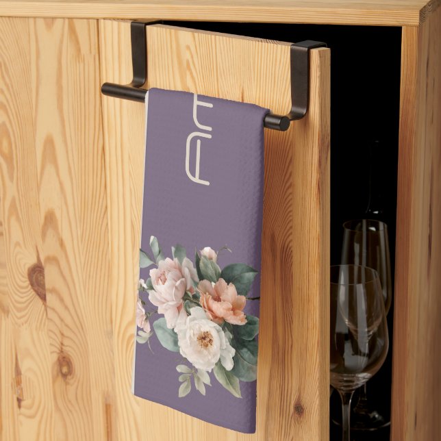 Linge De Cuisine Top violet avec rayures d'ivoire Floral (Pliage en tiers)