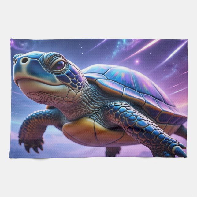 Linge De Cuisine Tortue de mer galactique violette (Horizontal)