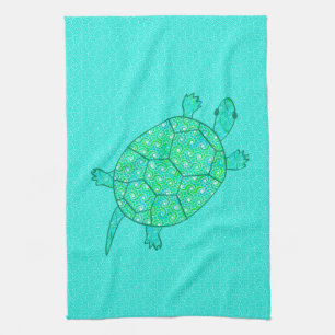 Linge De Cuisine Tortue tourbée arabesque - nuances de vert