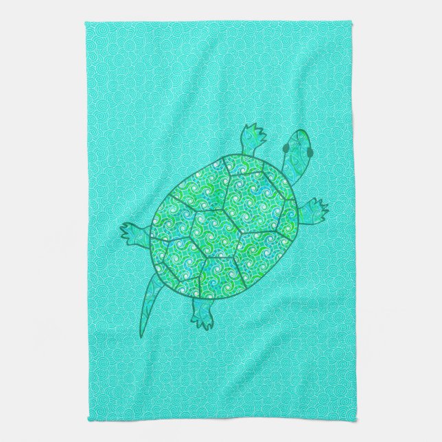 Linge De Cuisine Tortue tourbée arabesque - nuances de vert (Vertical)