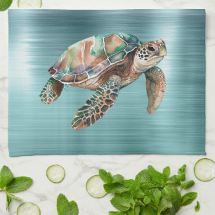 Linge De Cuisine Tortue verte turquoise