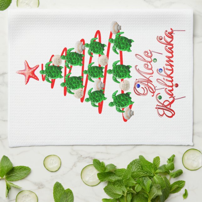 Linge De Cuisine Tortues de mer Mele Kalikimaka (Plié)