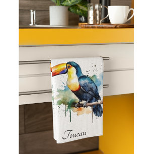 Linge De Cuisine toucan coloré assis sur une branche