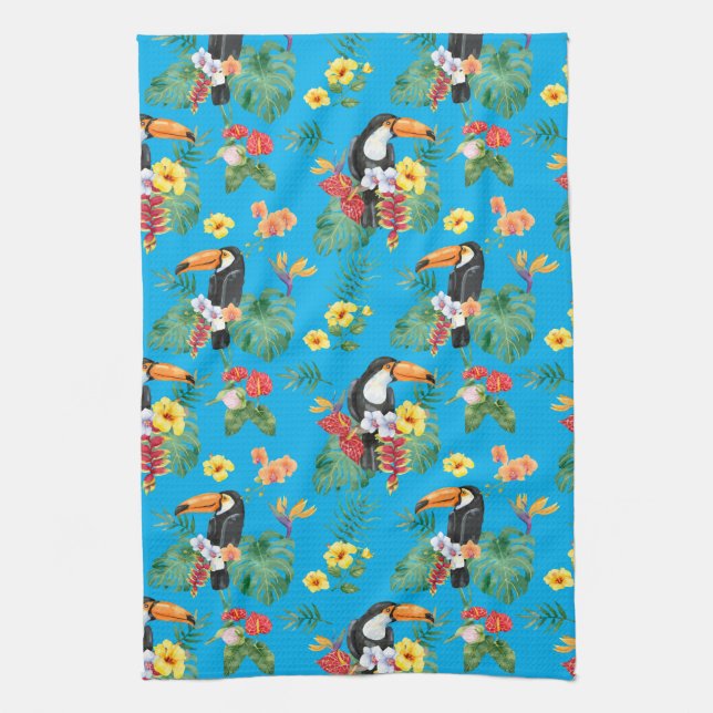 Linge De Cuisine Toucan et fleurs tropicales (Vertical)