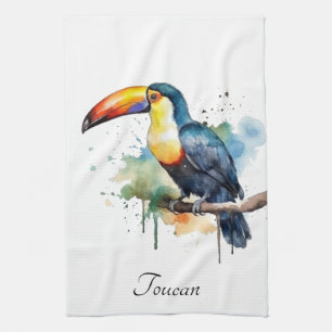 Linge De Cuisine Toucan sur branche Art à l'aquarelle, personnalisé