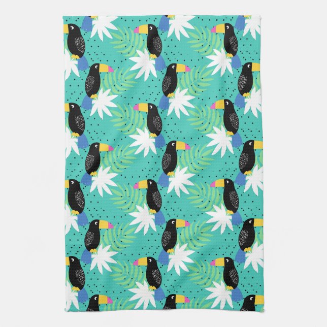 Linge De Cuisine Toucans sur Turquoise (Vertical)