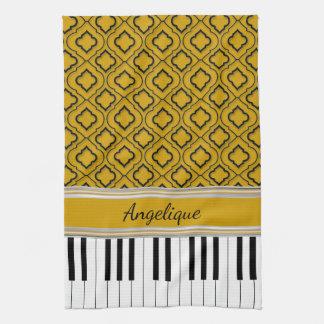 Linge De Cuisine Touches de piano personnalisées Quatrefoil noir su