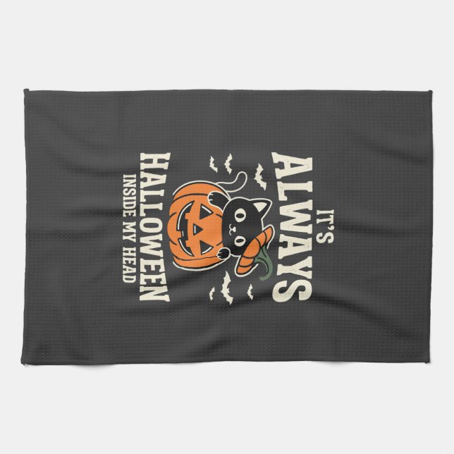 Linge De Cuisine Toujours design de chat noir Halloween pumpkin (Horizontal)