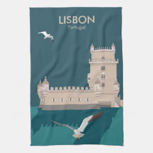 Linge De Cuisine Tour de Belém de Lisbonne dans le style d'une affi