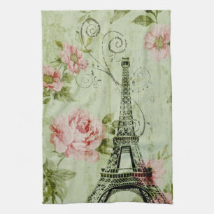 Linge De Cuisine tour de l' eiffel de paris à fleurs roses de prin