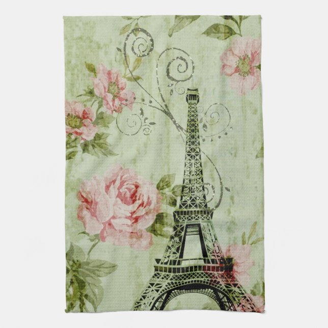 Linge De Cuisine tour de l' eiffel de paris à fleurs roses de print (Vertical)