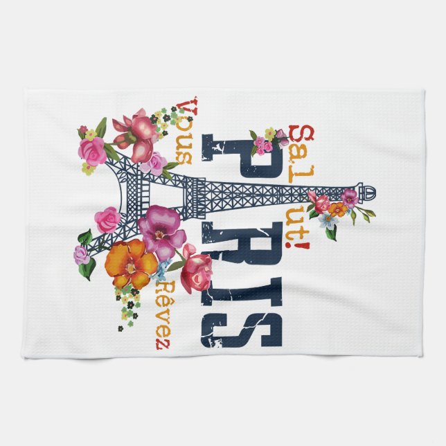 Linge De Cuisine Tour Eiffel Paris Chemise Salut Flower Paris Fra (Horizontal)