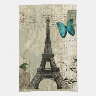 Linge De Cuisine Tour Eiffel rose de Paris de papillon beige de