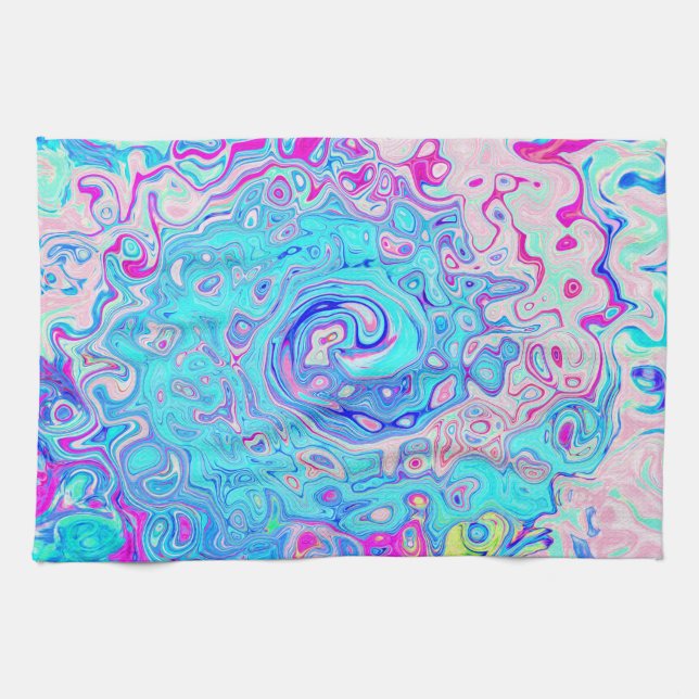 Linge De Cuisine Tourbillon Abstrait Rétro Bleu de Robin Groovy (Horizontal)