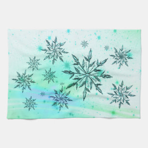 Linge De Cuisine Tourbillon de flocon de neige bleu sarcelle vert h