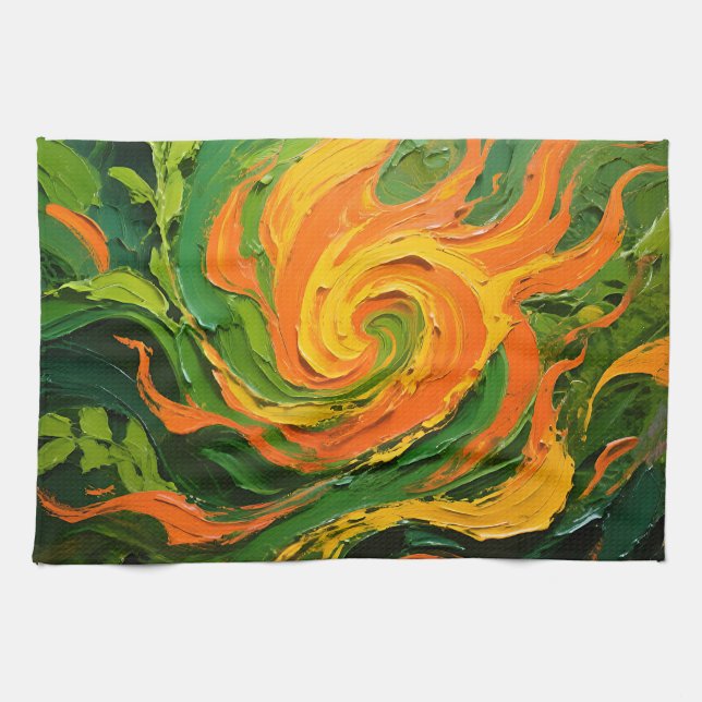 Linge De Cuisine Tourbillon vert orange vibrant (Horizontal)