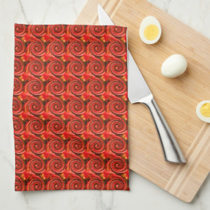Linge De Cuisine Tourbillons rouges noirs jaunes abstraits      
