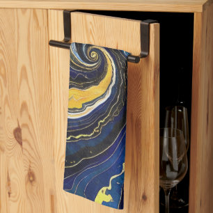 Linge De Cuisine Tourbillons Vibrants de Bleu et d'Or 2