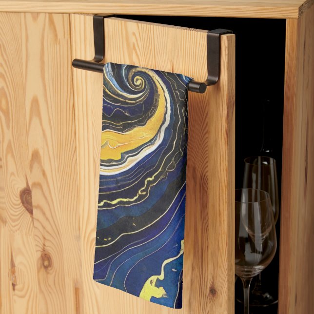 Linge De Cuisine Tourbillons Vibrants de Bleu et d'Or 2 (Pliage en tiers)