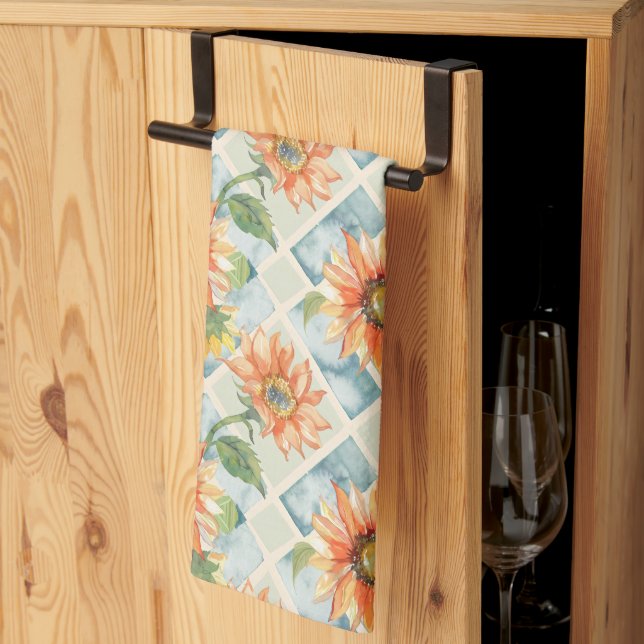 Linge De Cuisine Tournesol Aquarelle motif floral (Pliage en tiers)