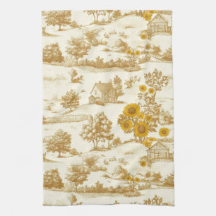 Linge De Cuisine Tournesol Campagne Vintage Toile Jaune (3)