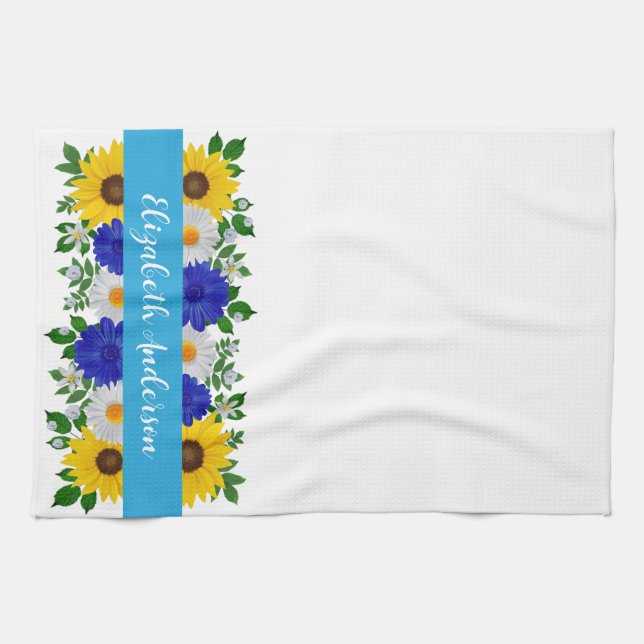 Linge De Cuisine Tournesol Daisy Bleu Floral (Horizontal)