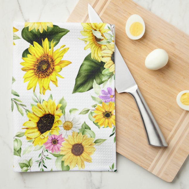Linge De Cuisine Tournesol d'aquarelle 7 (Quart Plié)