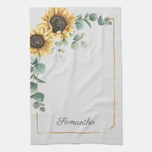 Linge De Cuisine Tournesol Eucalyptus Vert Script Personnalisé