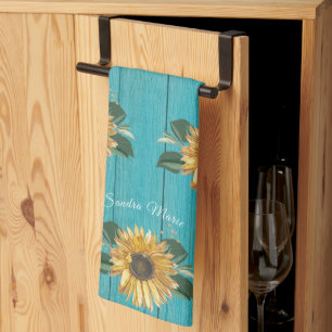 Linge De Cuisine Tournesol jaune doré rustique Turquoise Bain en bo