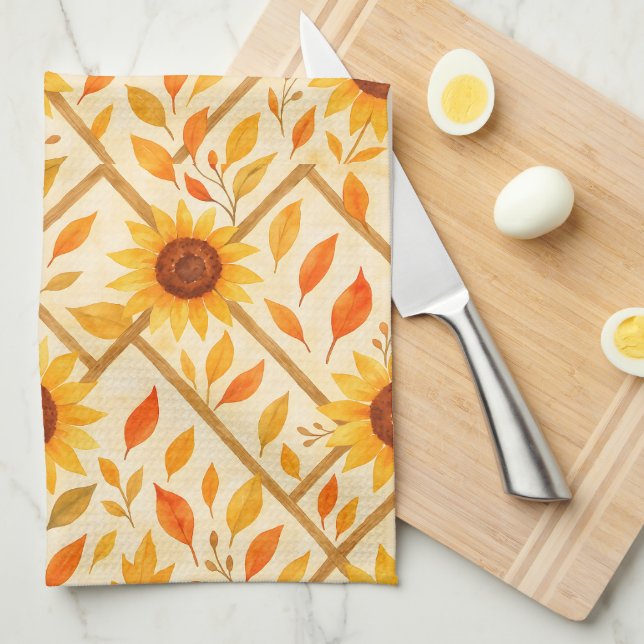 Linge De Cuisine Tournesol rétro et aquarelle rustique (Quart Plié)