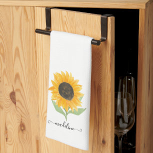 Linge De Cuisine Tournesol rustique écriture nom personnalisé