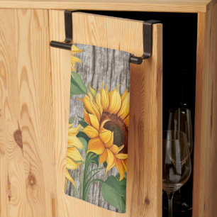 Linge De Cuisine Tournesol rustique et Bardeau gris Patiné